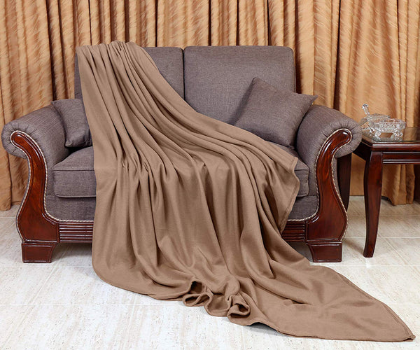 Polar-Fleece Queen Thermal Blanket Tan- Extra Soft Brush Fabric, Super Warm, Lightweight & Easy Care, Couch (Camelot)