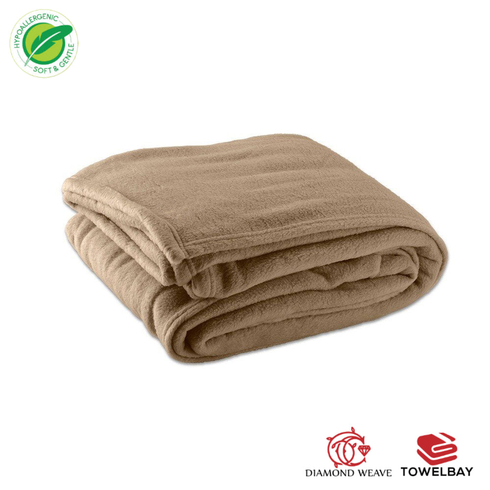 Polar-Fleece Double Thermal Blanket Tan- Extra Soft Brush Fabric, Super Warm, Lightweight & Easy Care, Couch (Camelot)