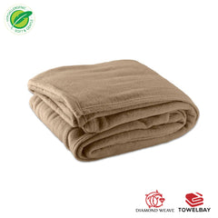 Polar-Fleece Double Thermal Blanket Tan- Extra Soft Brush Fabric, Super Warm, Lightweight & Easy Care, Couch (Camelot)