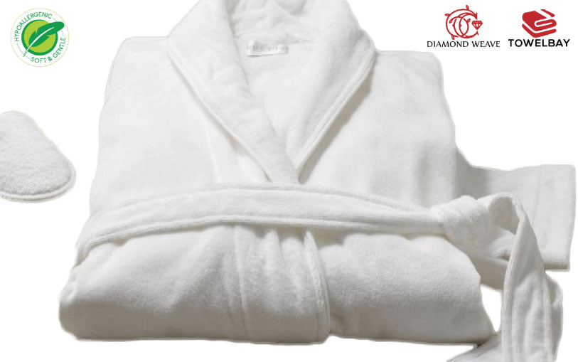 Velour White Kimono Style Bath Robe