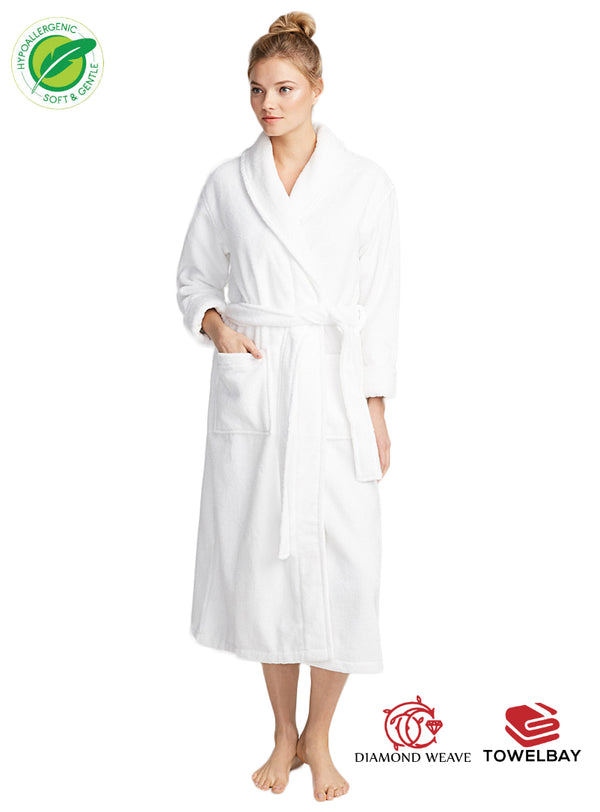 Velour White Kimono Style Bath Robe
